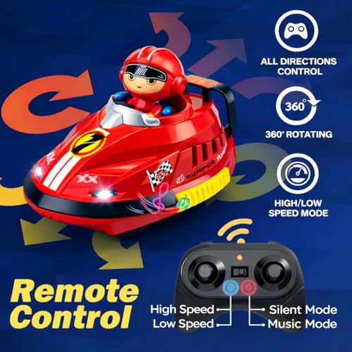 Image of RC Go Kart Bumper Car Battle Set for Kids, 2 Player Dashing Car with Extra Batteries, Multiplayer RC Battle Cars with 360 Stunts, Lights & Music, Rechargeable 2.4GHz Racing Toy, Red & Blue