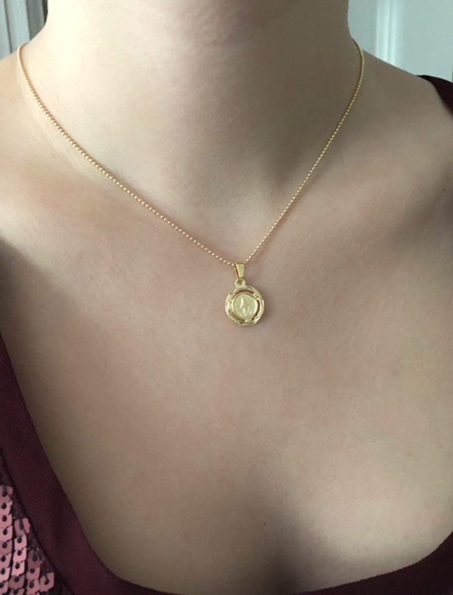 Small Miraculous Medal Coin 18K Gold Plated 17 Inches Ball Chain - Image 9