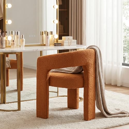 Image of HNY Modern Sherpa Barrel Single Dining Chair, Orange