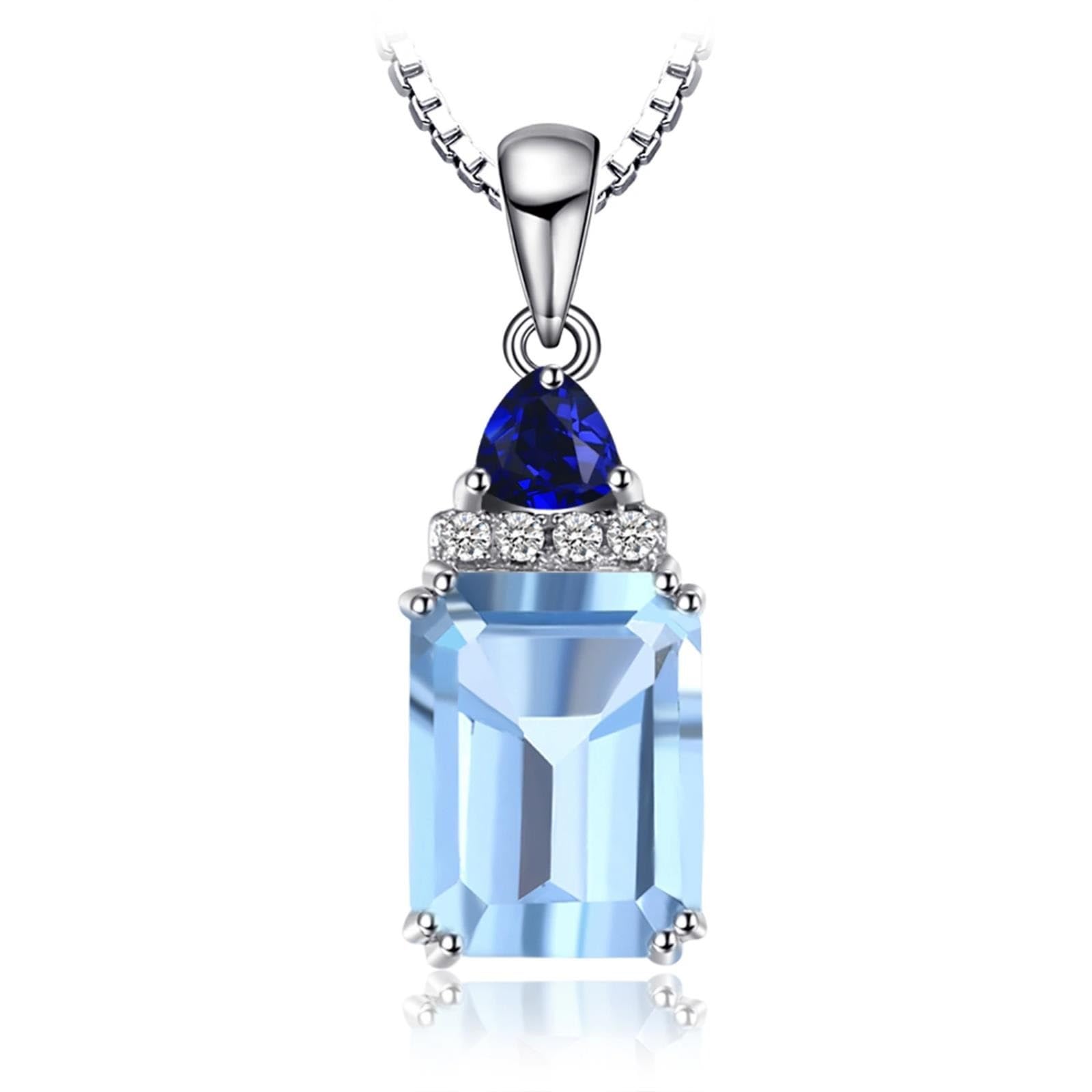 QYYZTQY 1.7CT Emerald Cut Blue Topaz erzeugt Saphir 925 Sterling Silber Pendell Halskette für