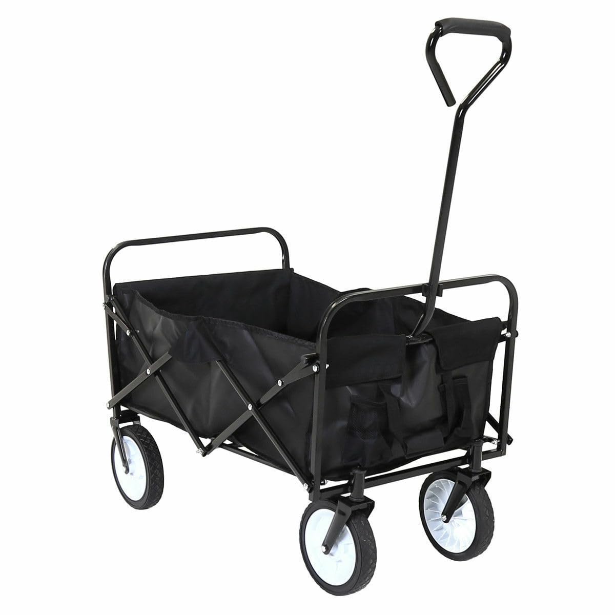 Groundlevel.co.uk Black Multi-Purpose Utility Cart - Foldable Trolley, 4 Wheeled Wagon, Multi-Terrain Trolley, Collapsible, Foldable Handcart - Great For Shopping, Camping, Gardening, Fishing - Load Capacity Of 80 Kg
