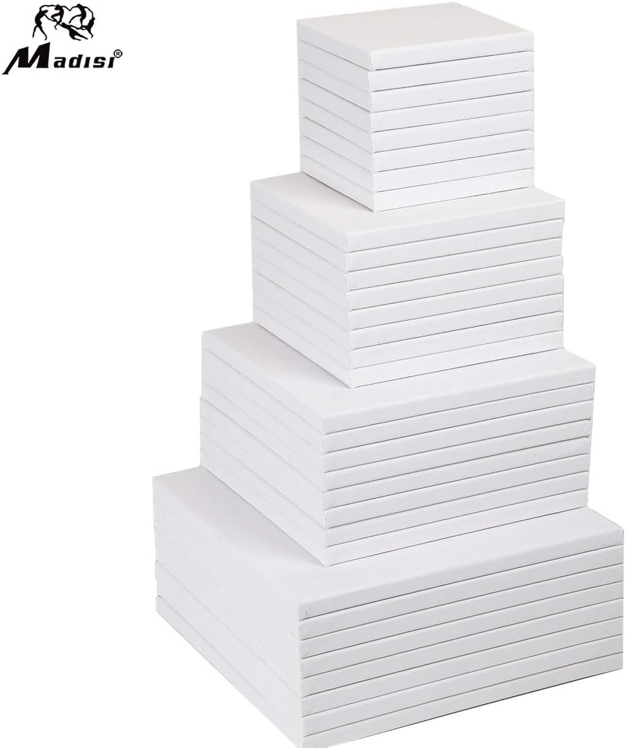 Madisi Pre Stretched Canvas for Painting Multi Pack, 6x6, 8x8, 10x10, 12x12(8 of Each), 32 Value Pack