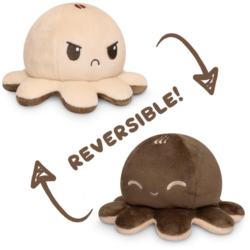 Image of TeeTurtle Reversible Octopus Plushie 4-Inch Coffee + Cream Two-Sided Flip Plush Toy with Embroidered Details - Cute Mini Collectible Plush for Kids, Teens, and Adults