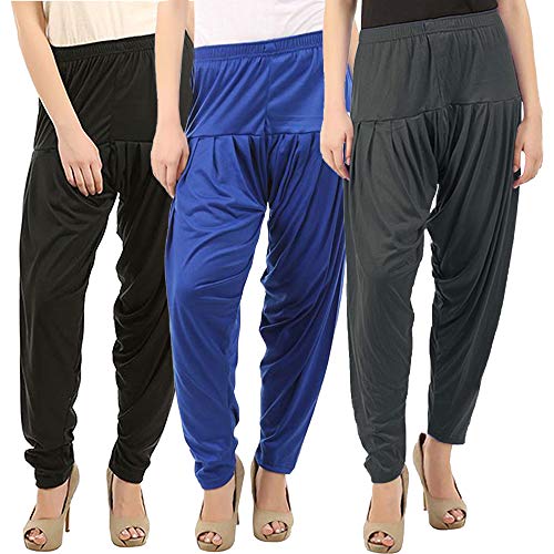 Image of Buy That Trendz Patiala Pant Pack of 3 Patiyala Salwar Harem Bottoms Viscose Dhoti Pants for Womens Black-Royal Blue-Dark Grey XL