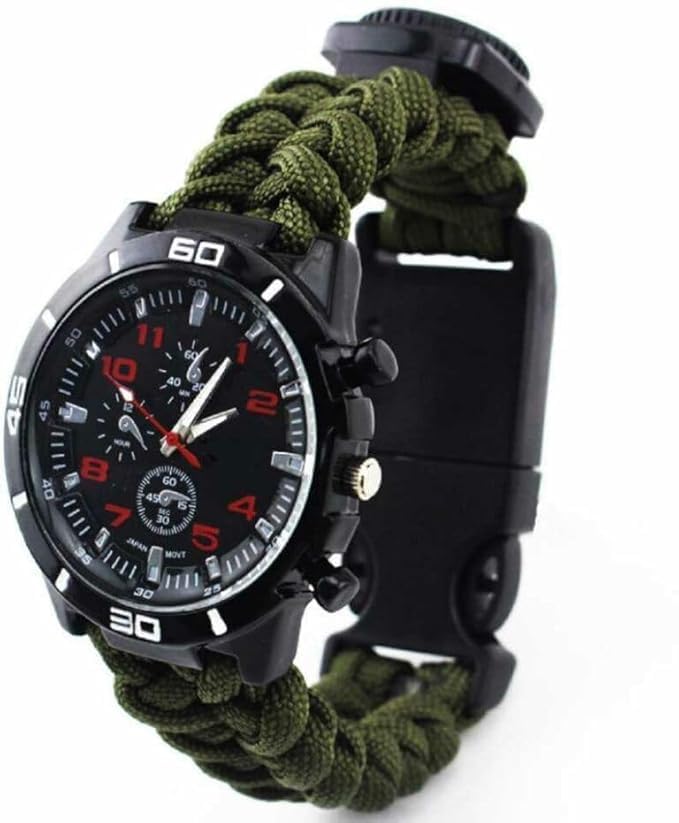 Outdoor Survival Paracord Watch with Compass, Flint Fire Starter, Whistle & Emergency Rope Gear | Tactical Survival Bracelet Watch for Camping, Hiking, Trekking, Travel & Wilderness Adventures
