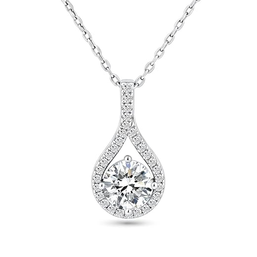 IMOLOVE Moissanite Teardrop Pendant Necklaces for Women 925 Sterling Silver with 2CT Moissanite Solitaire Jewerly for Women