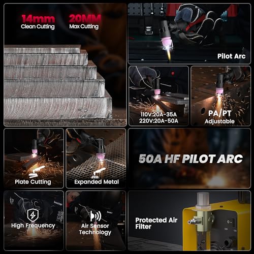 Image of Bestarc Pilot Arc Plasma Cutter, [LED Display][Air Sensor] 50A Plasma Cutter Machine 110 /220V Dual Voltage, 1 /2'' Clean Cut 3 /4 Inch Max Cut, Post Flow Mesh, 2T /4T for Beginners DIY, Yellow