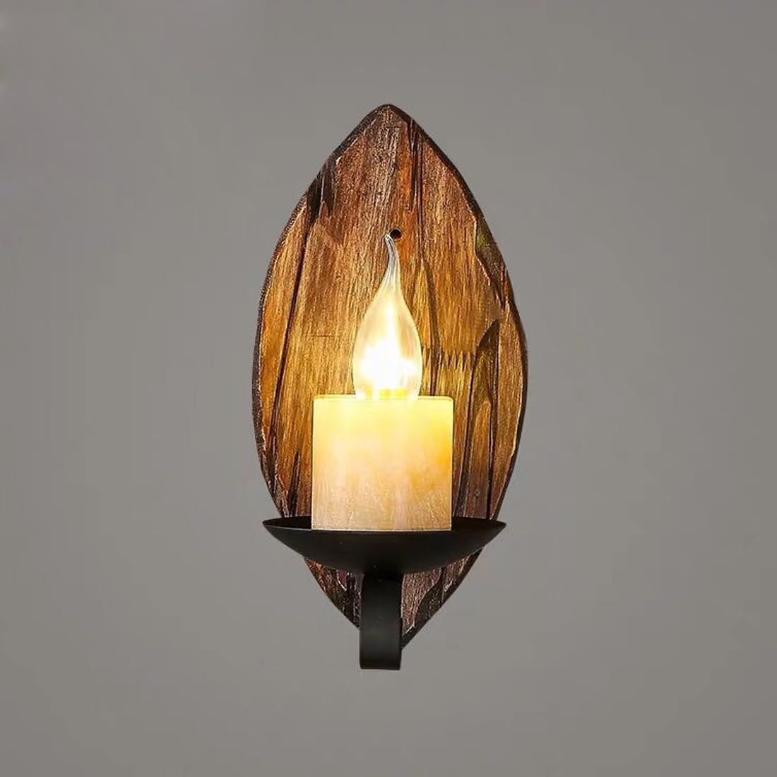 Vintage Holz Flur Wandleuchte Retro Industrielle Metall Landhaus Rustikale Kerze Design Korridor Lampe LED E14 Antik Klassisch Wandlampe für Wohnzimmer Aisle Treppenhaus Büro Hotel Beleuchtung 15*30cm