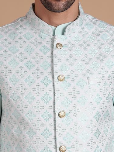 Image of men's Silk Blend Kurta Pejama & Waistcot Set
