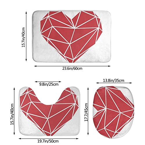 DIRYKILP Badematte + Konturmatte + Toilettendeckelbezug, Geometrische Diamant Herz 3 Stück Badematten Set, mit rutschfester Klebeunterseite – Bild 4