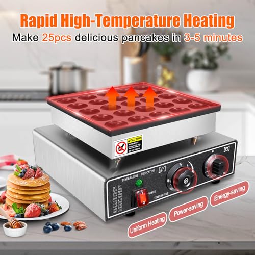 Mini Pancake Maker 25pcs, Dutch Pancake Baker Maker Commercial Poffertjes Electric Dorayaki Maker, Stainless Steel, Temp & Time Control, 110V Commercial Pancake Maker, 50-300℃ Poffertjes Maker
