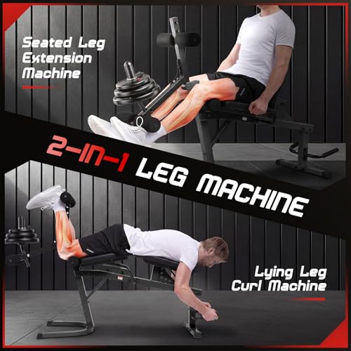 Image of ANCHEER Leg Extension and Curl Machine, Adjustable Leg Workout Machine for Lower Body Training, 880LB Capacity Plate Loaded Leg Developer for Quads, Hamstrings & Glutes, Home Gym Equipment