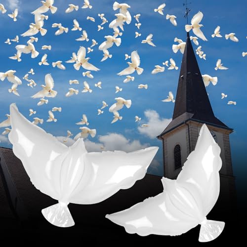Image of 4PCS White Dove Balloons and 35PCS Memorial Balloons to Release in Sky Memorial Balloon for Release Happy Heavenly Balloon for Condolence, Funeral, Anniversary, Remembrance Services