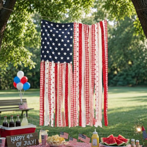 4th of July Decorations Retro Boho American Flag Banner for Home Party Supplies Vintage Fourth of July Independence Memorial Day Decor for 250th Anniversary Celebration Door Wall Outdoor Indoor