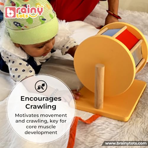 Image of Rainbow Spinning Wheel Toy for Babies 0 to 12 Months | Montessori Wooden Tummy Time Sensory Toy to Build Fine Motor Skills, Hand Eye Coordination and Early Learning