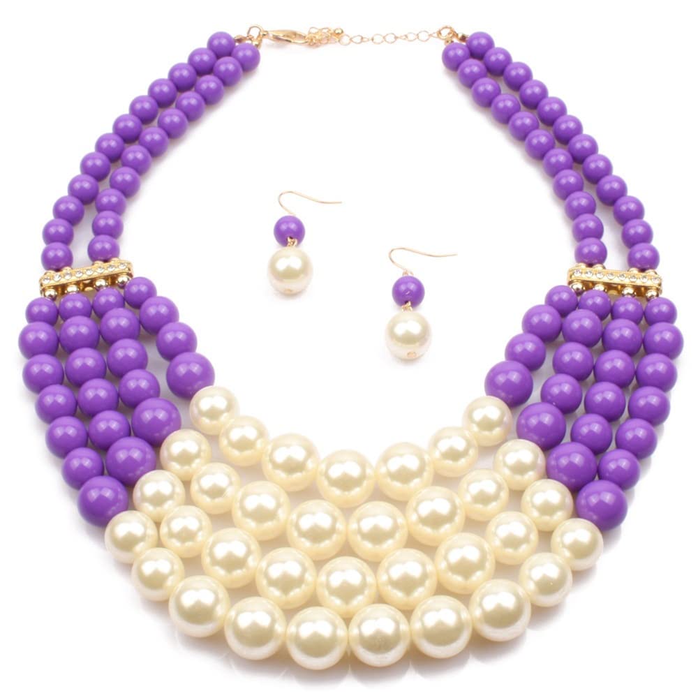 Chamvino Fashionable and exaggerated multilayer multicolor Imitation pearl choker+Drop Dangle Earring jewelry set Bridal necklace Dress Accessories