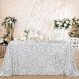 B-COOL Silver Tablecloth Sequin Table Cloth Glitz Table Overlay Wedding Tablecloth with Flower Christmas Tablecloth for New Year Wedding Parties 90x90 Inches
