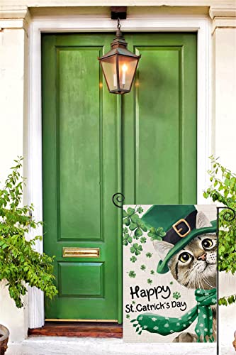 Happy St Patricks Day Garden Flag For Outdoor,Cat With Green Hat Scarf Shamrock Small Yard Flag,Spring Saint Patrick Decors For Outside Farmhouse Holiday 12X18 Double Sided #TOP4