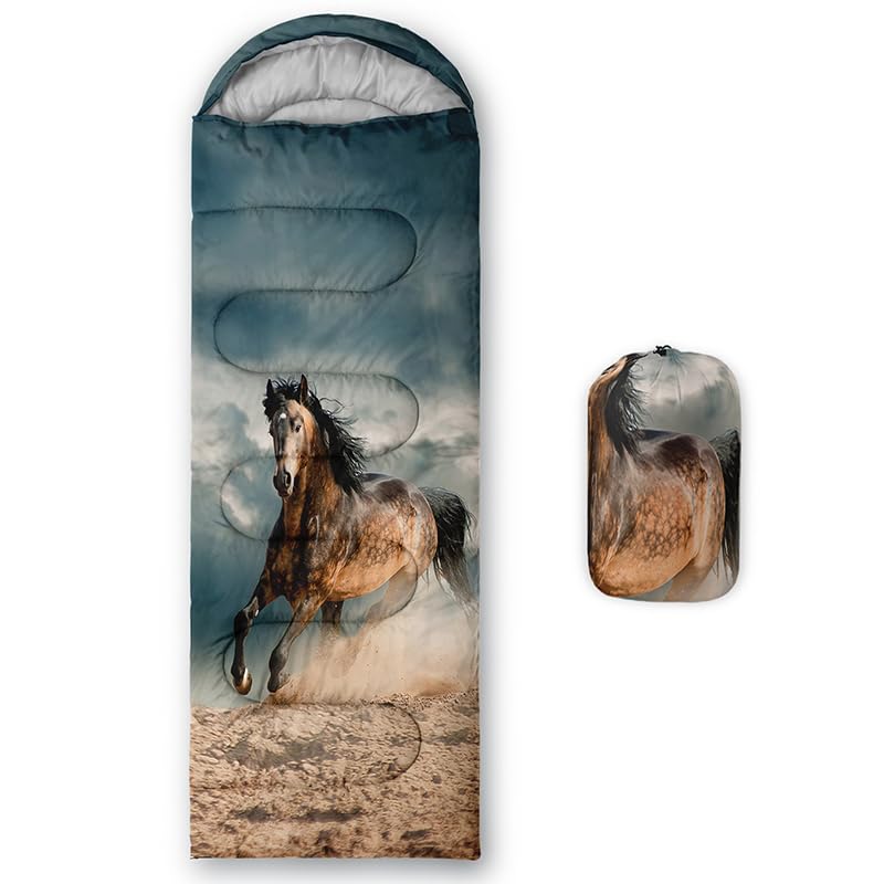 HOSIMA Sleeping Bags for Boys Kids,Horse Printed Lightweight Warm Portable Outdoor Indoor Waterproof Cold Resistant Sleeping Bag for Camping Hiking (Horse) โ image 1