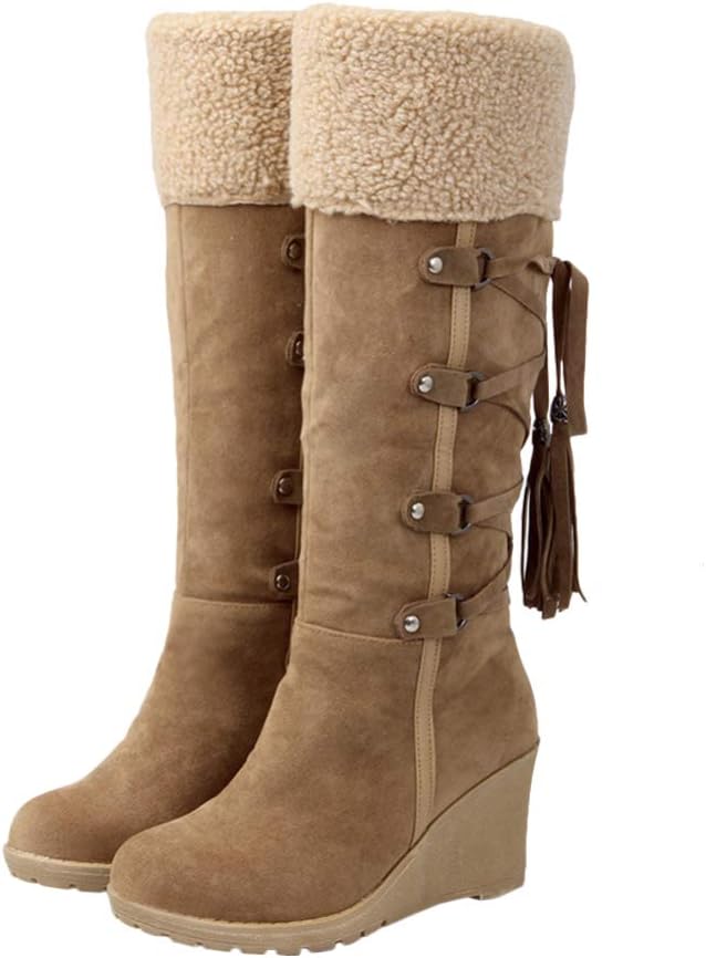 Women's Fashion High Boots Stylish Tassel Winter Boots Warm Non-slip for Cold Weather