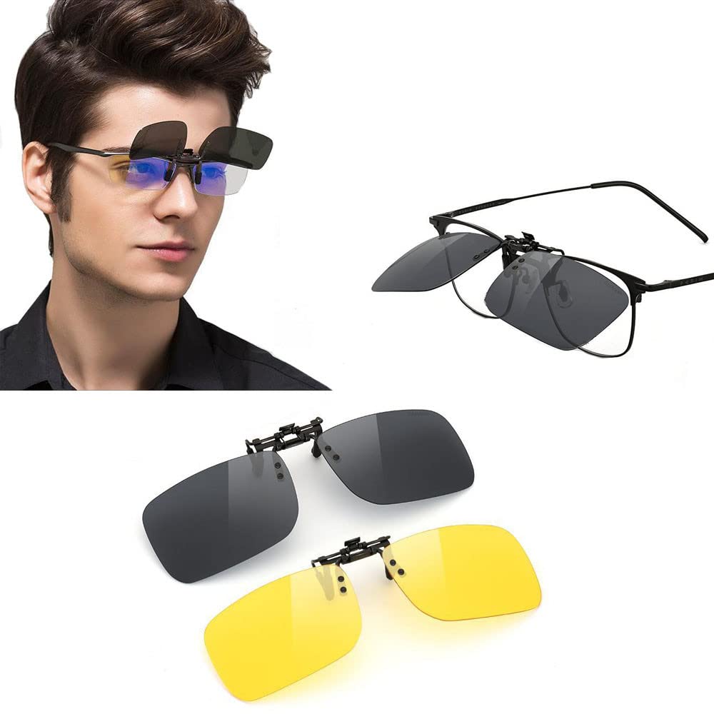 Sichumaria Unisex-Adult Polarized Clip-On Sunglasses for Prescription Glasses - Flip Up Metal Rimless Design for Driving and Fishing - Anti-Glare