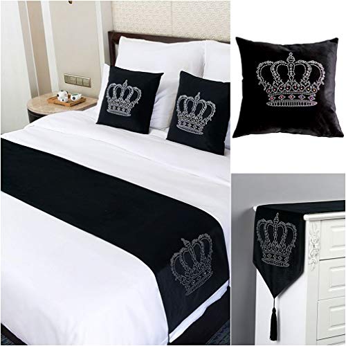 JK Home Samt-Läufer mit Heißbohrung, Krone, Bettläufer, Schal für Schlafzimmer, Hotel, Hochzeit, schwarz, 45 x 240 cm - Image 4