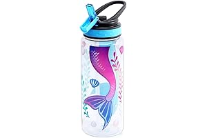 Water Bottle with Straw for Kids - Tritan Leak Proof Mermaid School Water Bottle