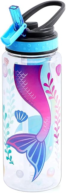 Home Tune Cute Water Bottle for School Girls Boys, BPA Free Tritan, Leak Proof Flip Straw, Easy Clean, Carry Handle, 680ml - Mermaid
