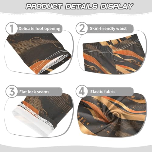 Gold Pattern and Black Kids Baby Girls Active Leggings Stretch High Waisted Pants Gym3