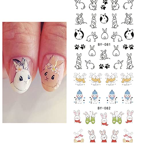12 Sheets Bunny Nail Art Stickers Decals Cute Easter Water Transfer Nail Stickers Decal Black White Bunny Rabbit Carrot Design For Women Kids Nail Art Decoration Supplies Wraps For Acrylic Nails #TOP3