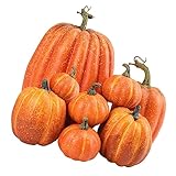 8個のリアルな人工カボチャモデル。ハロウィンのデコレーション、感謝祭、収穫祭、感謝祭、秋の模造カボチャオーナメントセット。