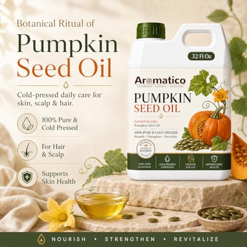Image of AROMATICO Pumpkin Oil for Skin, Hair and Body Care, Multipurpose Carrier Oil for Massage, Scalp Care, Dry Skin Routine, DIY Beauty and Natural Glow - 946 ml