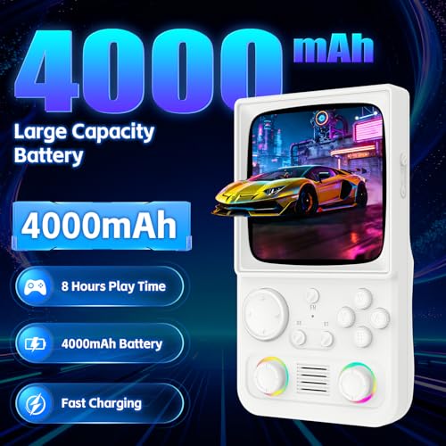 Image of R36TMAX Retro Handhled Game Console, 4.0 Inch Retro Gaming Console with 4000mAh Battery, 128GB TF Card with Video Games, Portable Retro Game Console Supports WiFi Networked Fighting, White