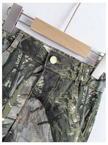WDIRARA Boy's Zipper Fly Flap Pocket Cargo Pants Straight Leg Camo Denim Trousers3