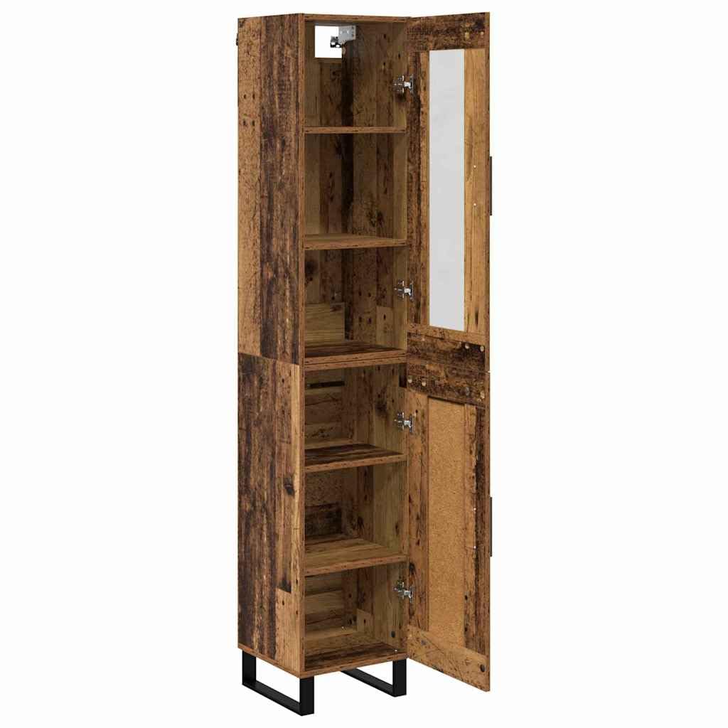 Mesa vertical de madera vieja de 34,5 x 34 x 180 cm, con 2 puertas con bisagras y elementos de metal, aparador moderno para comedor, cocina, dormitorio y pasillo