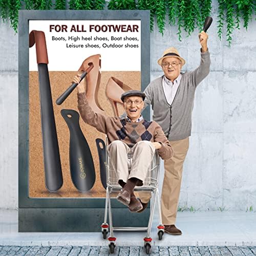 ZOMAKE Metal Shoe Horn 3Pcs,16.5 in Shoehorn Long Handled Lazy Shoe Helper with Leather Handle,Extra Long Shoe Horns for Men Women the Elderly - 7.5&3.94 in Shoehorns with Hook (16.5&7.5&3.94in)