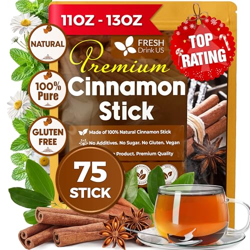 FreshDrinkUS, Premium 75+ Cinnamon Dried Sticks, Whole Sticks, 100% Natural & Pure Cinnamon Inner...