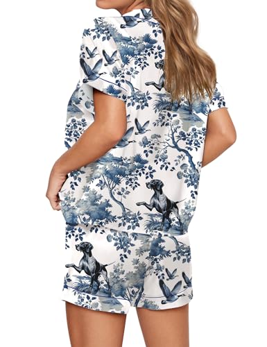 Image of SHESHOW Satin Pajamas for Women Set Preppy Animals Pjs Short Sleeve Shorts 2 Piece Loungewear Sets XS-XXL