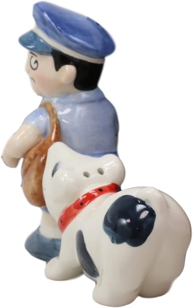 Ebros Gift Ceramic Postman With Mail Thief Tramp Dog Salt And Pepper Shakers Magnetic Figurine Set 3.5"Tall Kitchen Counter And Dining Table Decorative Collectibles image 3