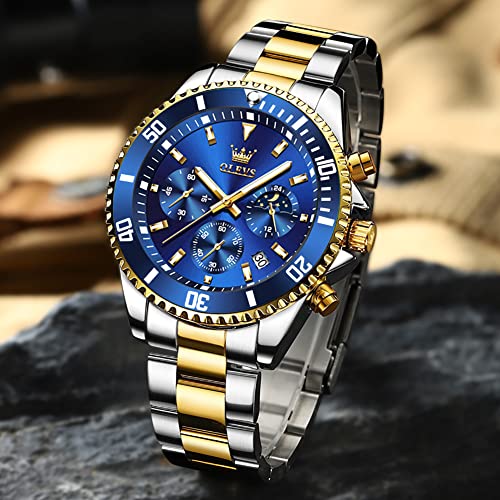 Image of OLEVS Watches for Men Chronograph Business Wrist Watches Analog Quartz Moon Phase Stainless Steel Waterproof Luminous Dress Watches