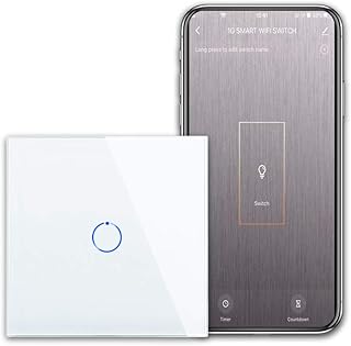 CNBINGO WiFi Smart Light Switch Work with Alexa, Google Assistant, Multi-Way Control by Smart Life App, Single Touch Light Switch, White Glass Panel, LED Backlight, 1-Gang, Neutral Wire Required