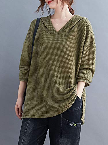 Leeofty Moletom feminino com capuz manga comprida divisão lateral mais longa nas costas pulôver blus