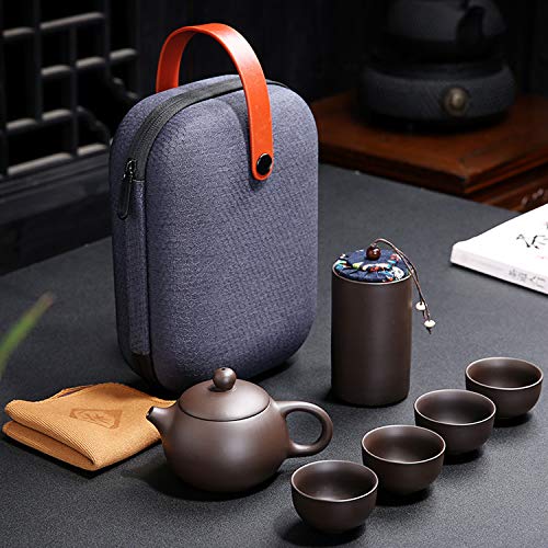 Caisang Ceramic Travel Tea Sets 6Pack Chinese Kungfu Tea Set Porcelain Teapot, Tea Canister, 4 Teacups,Tea Mat And Portable Travel Bag Purple Clay Tea Pot Set For Travel thumb #1
