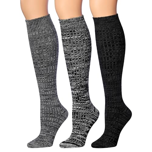 Image of Tipi Toe Women's 3 Pairs Ragg Marled Wool-Blend Boot Socks - Warm Ribbed Over the Calf /Knee High Socks for Winter Comfort