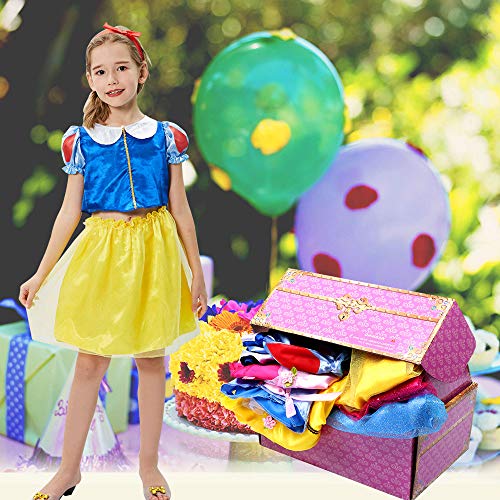 17 Pcs Girls Princess Dress Up Trunk Role Play Cosplay Set with Princess Shoes Crown Accessories Princess Costume for Kids Age 3-6 Years Blue