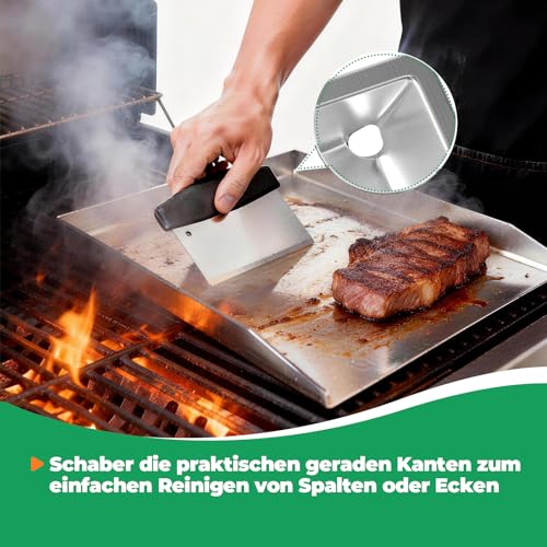 WELL GRILL Edelstahl Plancha Grillplatte für Napoleon LE/LEX/Prestige & Rösle Videro & Weber Gasgrill Zubehör, BBQ Grillplatte und Spachtel Schaber set 45x34CM 6