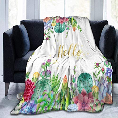 Manta Cactus Boho Flores suculentas Manta de Manta Manta de Terciopelo Ultra Suave Manta de Cama Ligera Edredón Manta de decoración del hogar Duradera Lujoso