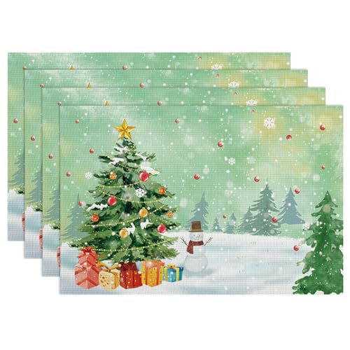 Platzdeckchen Weihnachten Stoff 31 Weihnachtsbaum Schneemann Tischsets 4er Set, Abwaschbar Weihnachten...