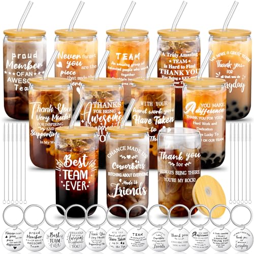FillTouch 12 Set Housekeeping Week Gifts Bulk 2025 Employee Appreciation Thank You Gifts Bulk for Staff Coworker Teacher Inspirational Cups 16 oz with Lid Straws Brush Keychain(Appreciation Style)