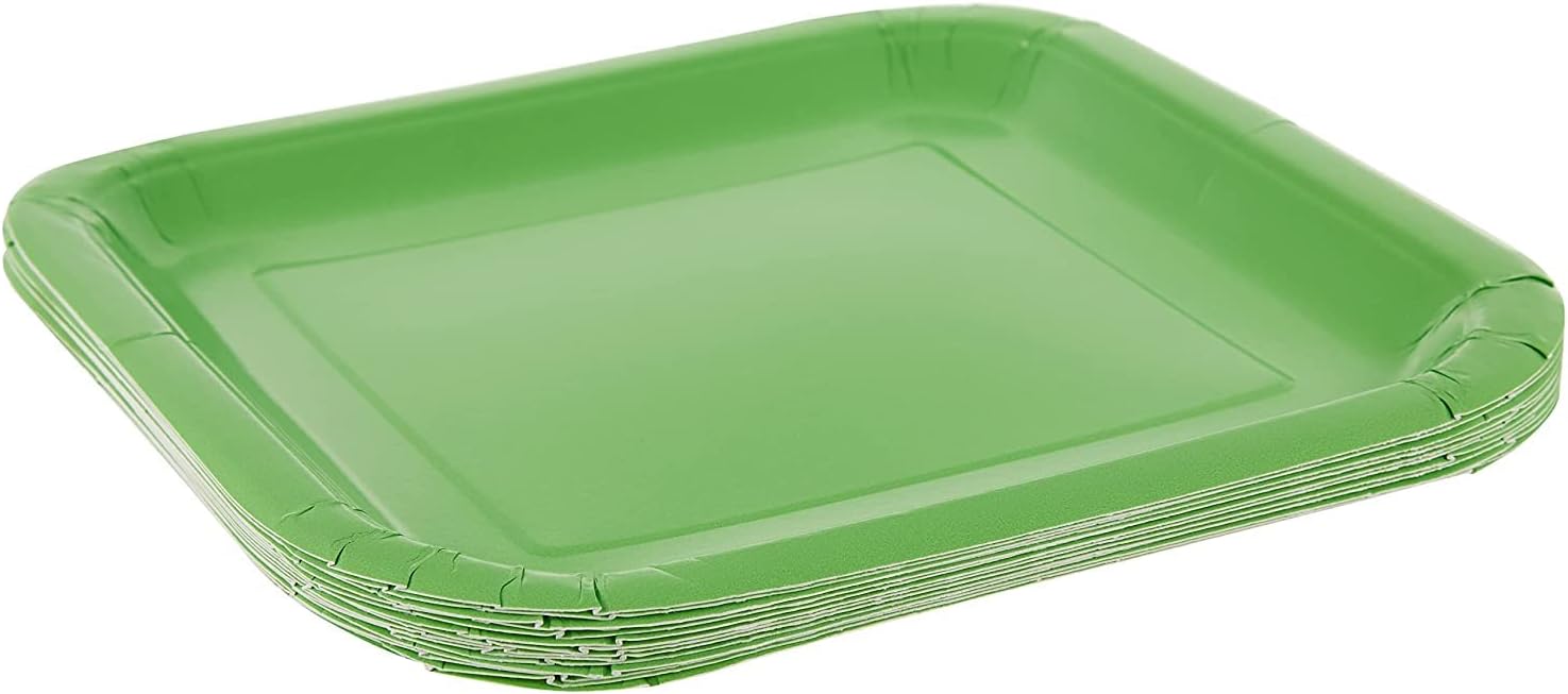 Lime Green Solid Square Paper Dinner Plates 9" (Pack of